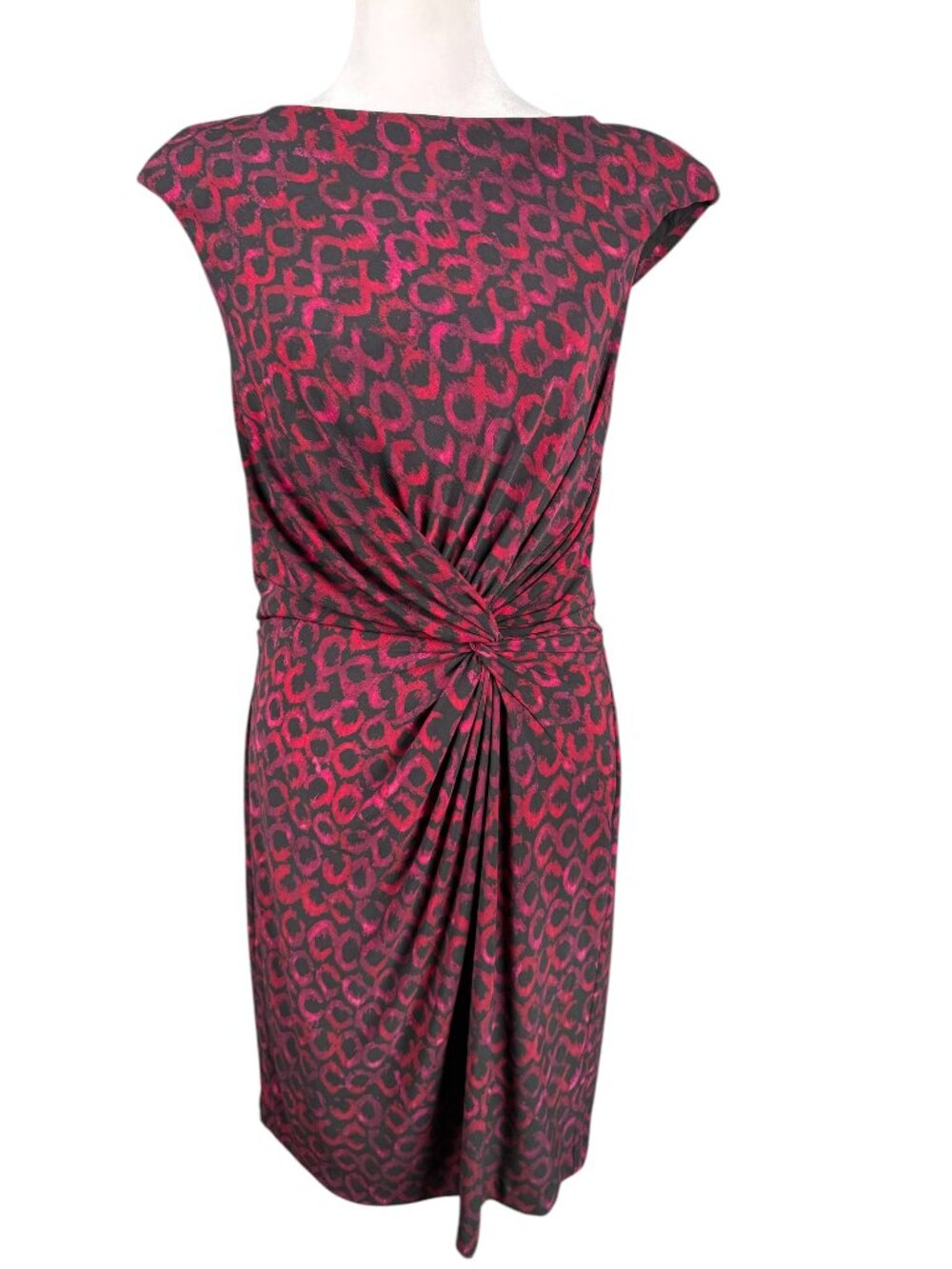 Lauren Ralph Lauren 10 Dress Twist Front Cap Sleeve Black Burgundy *Hemmed*